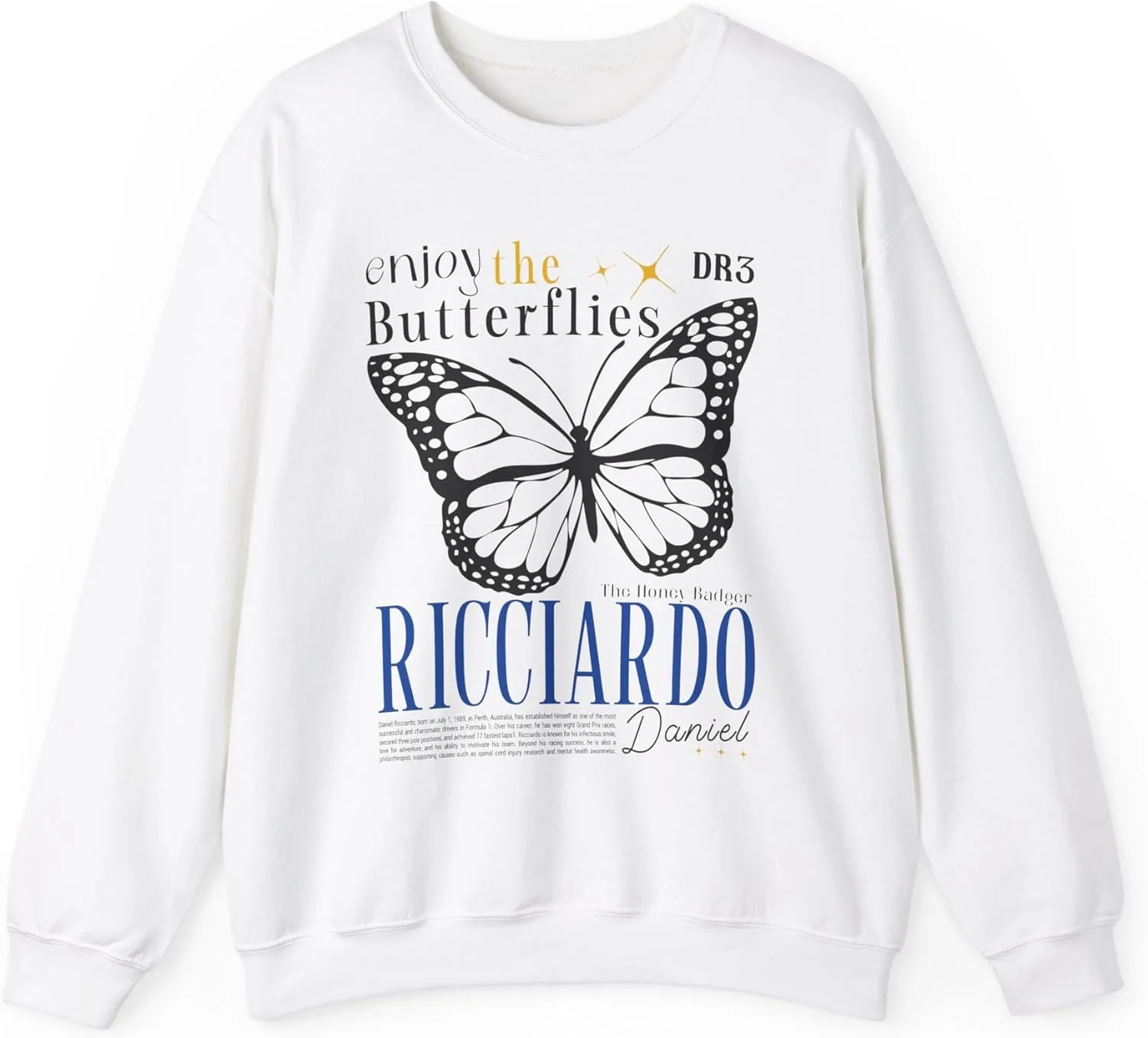 Футболка Enjoy The Butterflies, футболка с изображением бабочки Риккардо, подарок для любителя автоспорта, футболка в стиле гонщика Риккардо GENERIC, белый