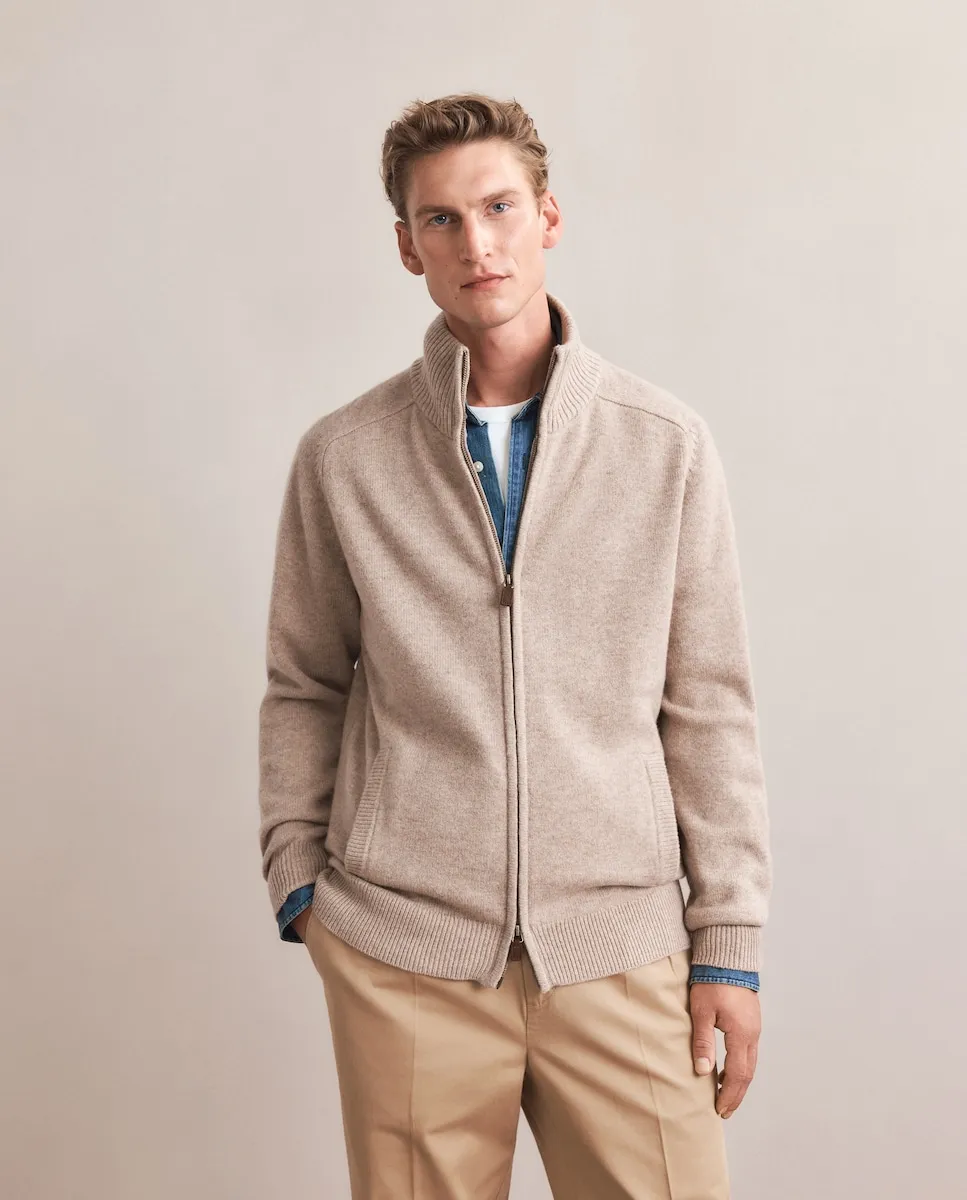 

Мужской свитер с полуводолазкой из гладкой кашемировой шерсти Emidio Tucci, бежевый