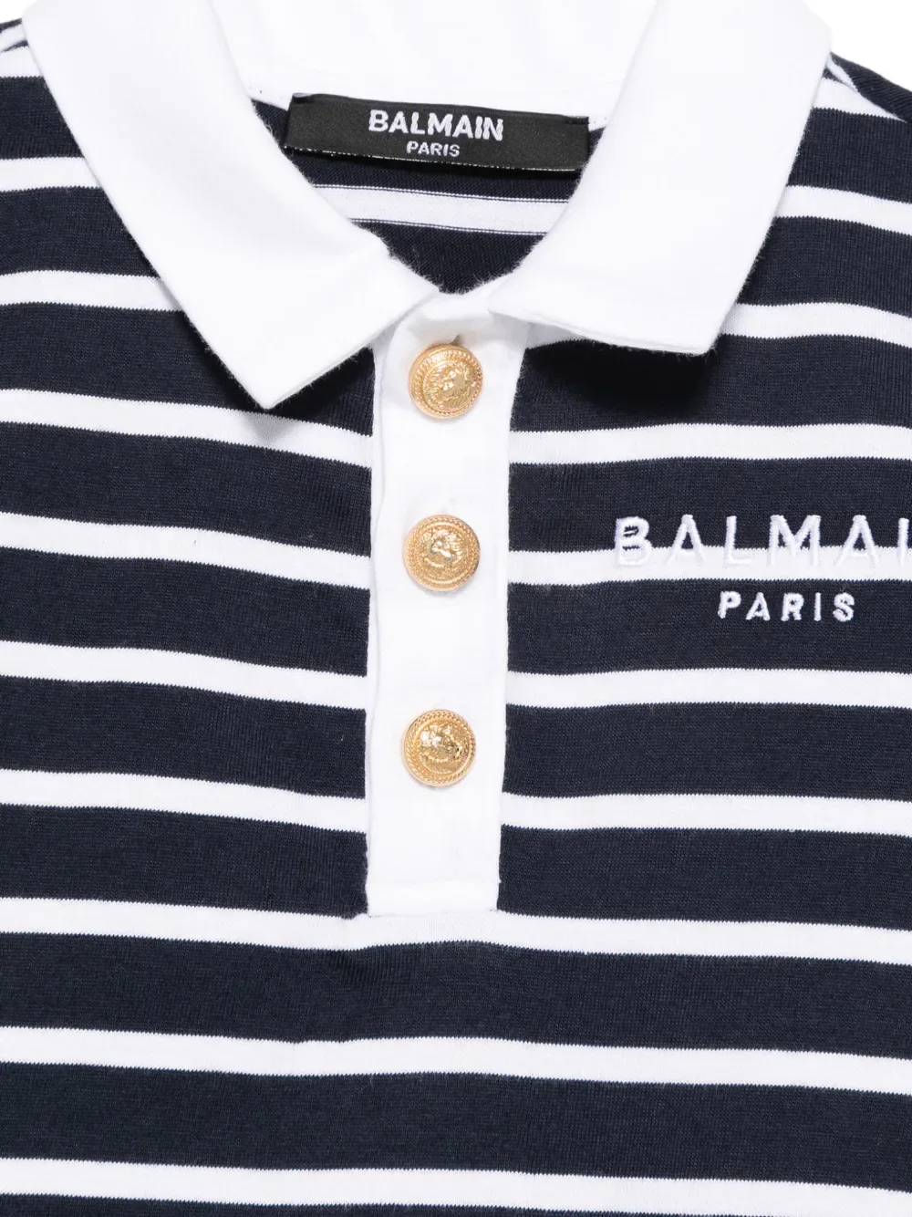 Поло в полоску на пуговицах Balmain Kids, синий — фото 3