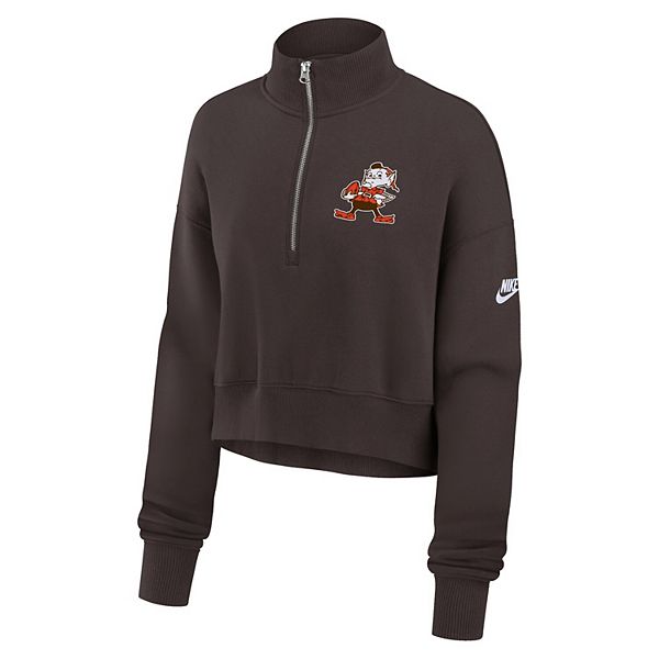 Женский коричневый свитшот Cleveland Browns Rewind Phoenix с полумолнией и укороченным кроем Nike — фото 3