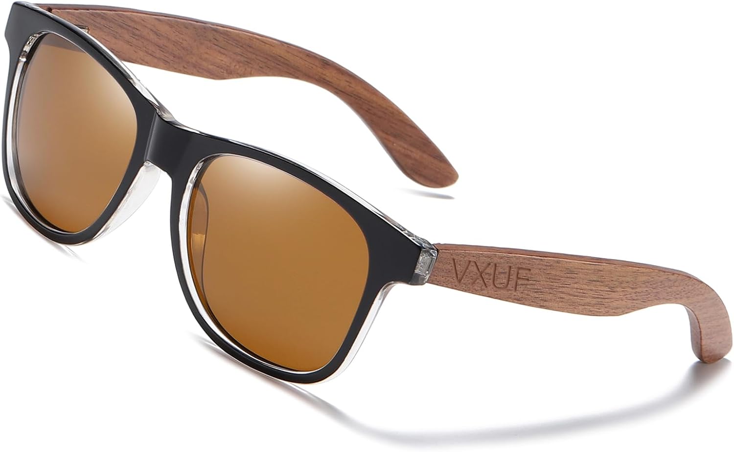 

Деревянные поляризованные солнцезащитные очки для мужчин и женщин с защитой от UVA/UVB-лучей, оправа из бамбука, зеркальные солнцезащитные очки VXUF, Brown Lens/Black Walnut