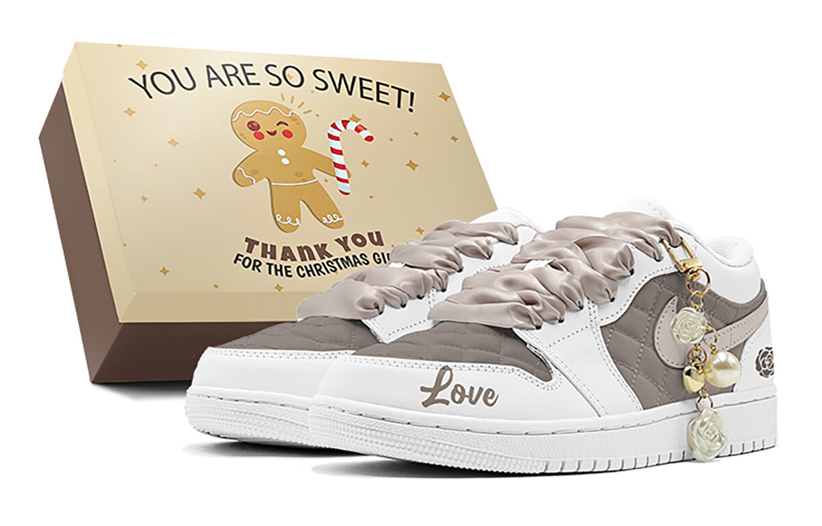 

Кроссовки Air Jordan 1 Vintage Basketball Shoes Women's Low-top White, коричневый