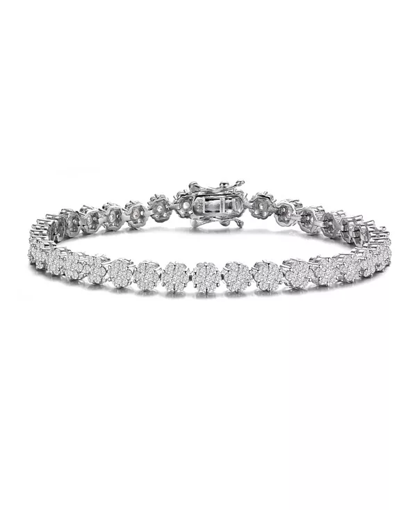 

Теннисный браслет из стерлингового серебра с родиевым покрытием, прозрачной огранкой «маркиз» и круглыми кубическими цирконами в форме цветка Genevive, clear