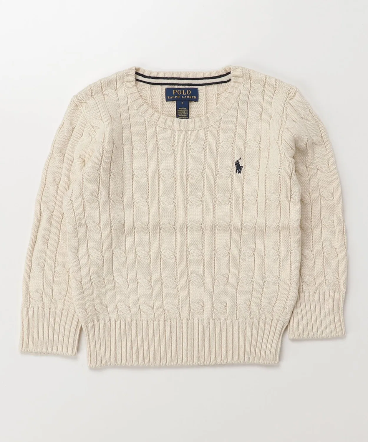 Свитер детский из хлопка, кейбл-вязание, Ralph Lauren, натуральный — фото 3