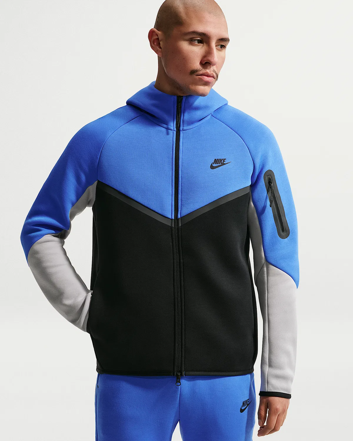 Мужская флисовая ветровка Nike Tech на молнии, Blue Crystal/Black/Light Smoke Grey/Black