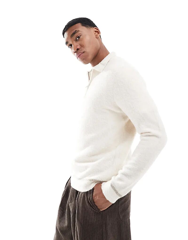 

Трикотажный текстурированный свитер-поло кремового цвета New Look