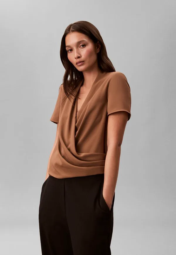 Блузка с драпировкой и запахом Calvin Klein, Executive Brown