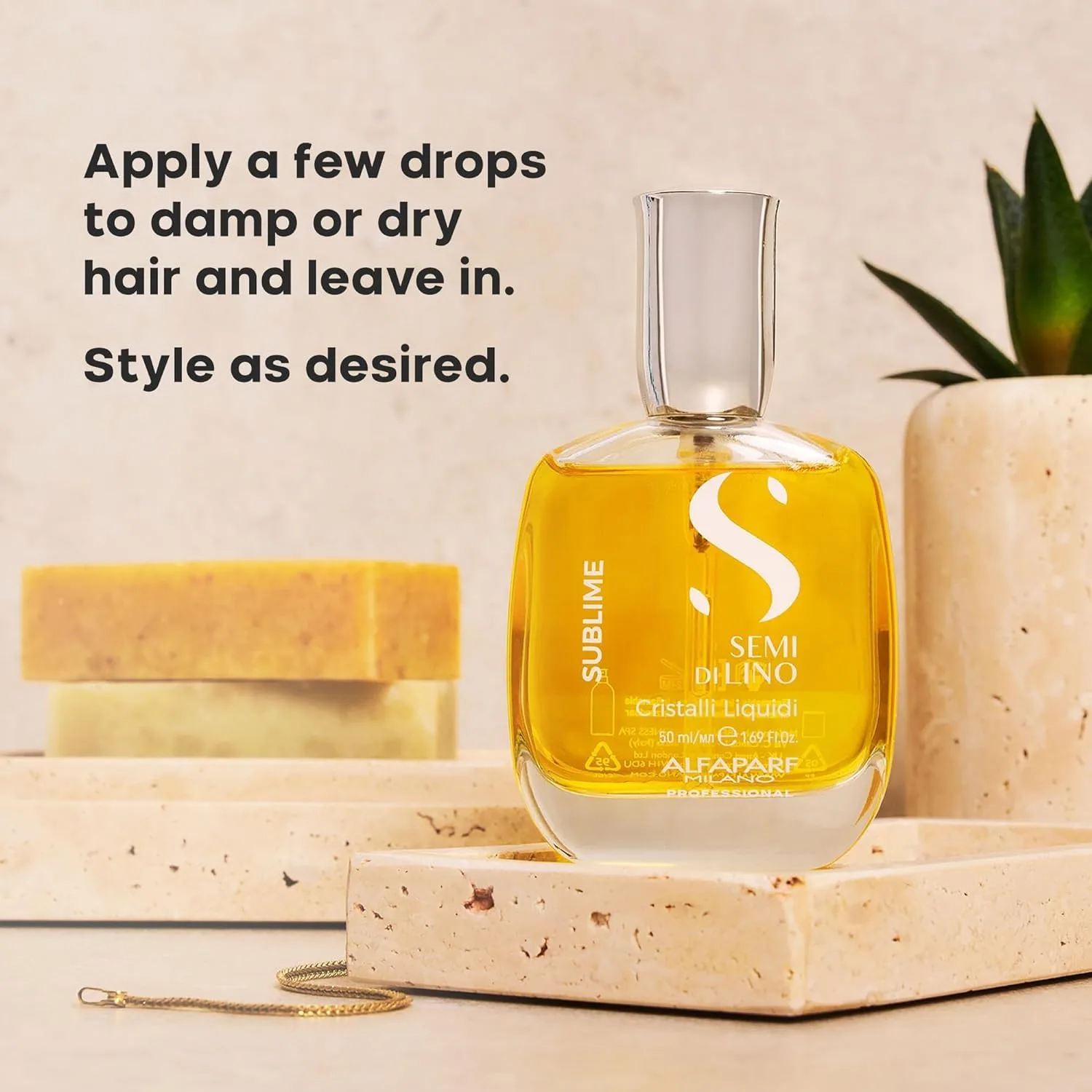 ALFAPARF MILANO Semi di Lino Sublime Cristalli Liquidi масло для волос с термозащитой, сыворотка для гладкости и блеска, веганская формула, 50 мл, 2 шт — фото 3