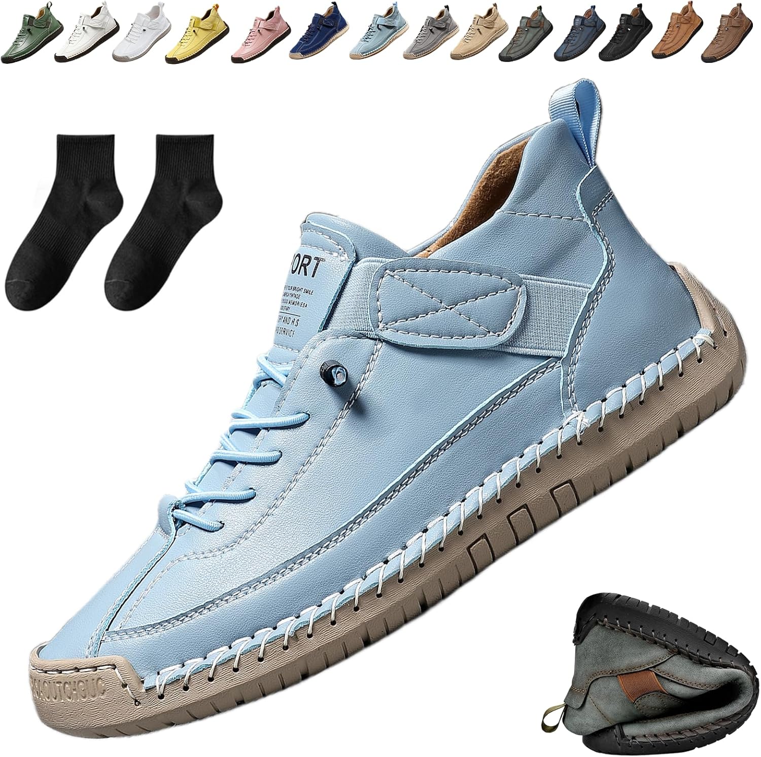 

Удобные ортопедические кроссовки Ufladi, 2026 год. Новые, унисекс, ручная работа, кожаные, удобные, с поддержкой свода стопы, светло-голубой