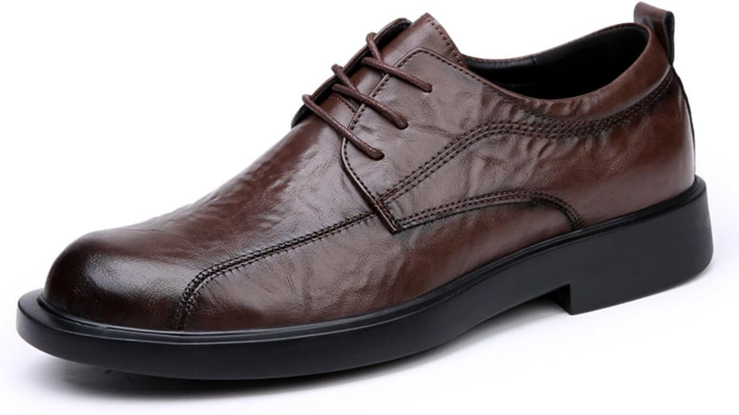 

Мужские ретро туфли-оксфорды из натуральной кожи с шнуровкой, удобные, низкие, с круглым носком, противоскользящие, мягкие, повседневные дерби для работы, офиса, официальных мероприятий и свадьбы Qwuieoin, коричневый