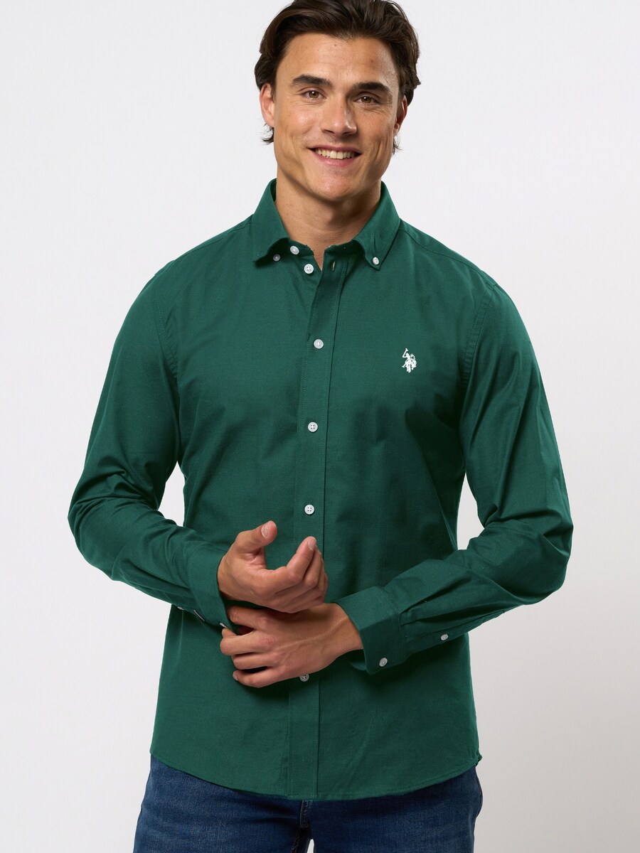 Рубашка Slim Fit на пуговицах U.S. POLO ASSN. Esmar, изумрудный — фото 3