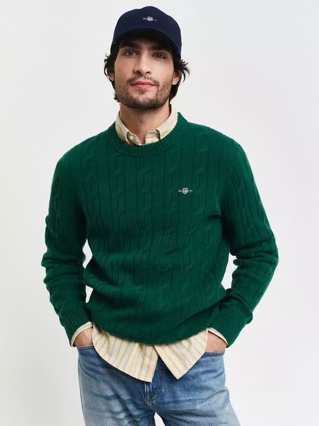 

Свитер GANT Lambswool Cable Knit, цвет deep forest green