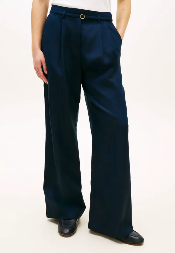Брюки из смесовой льняной ткани с поясом и широкими штанинами Tommy Hilfiger, Dark Night Navy