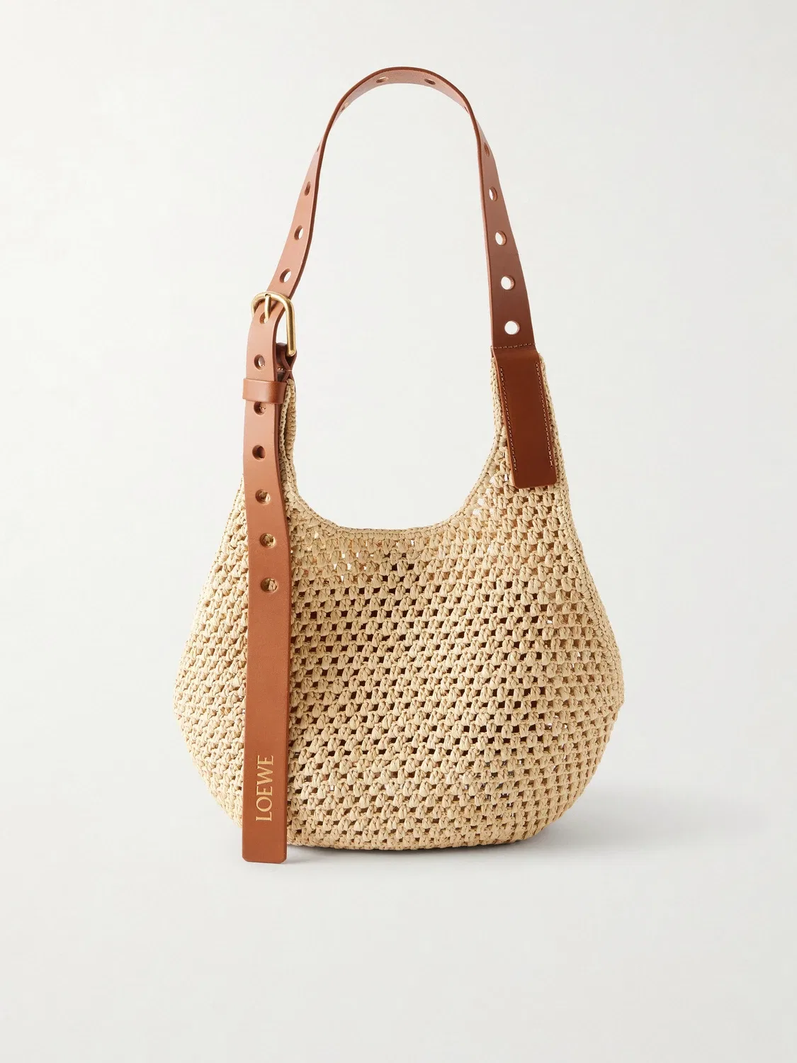 Paula's Ibiza Сумка-хобо из рафии с отделкой из перфорированной кожи LOEWE, бежевый