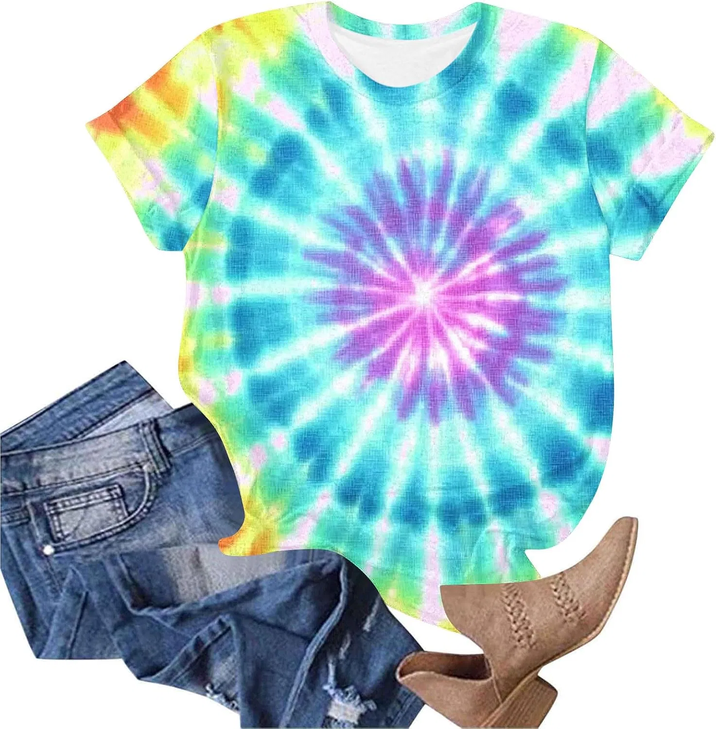 Футболка женская, tie-dye, Light Blue#02 — фото 4