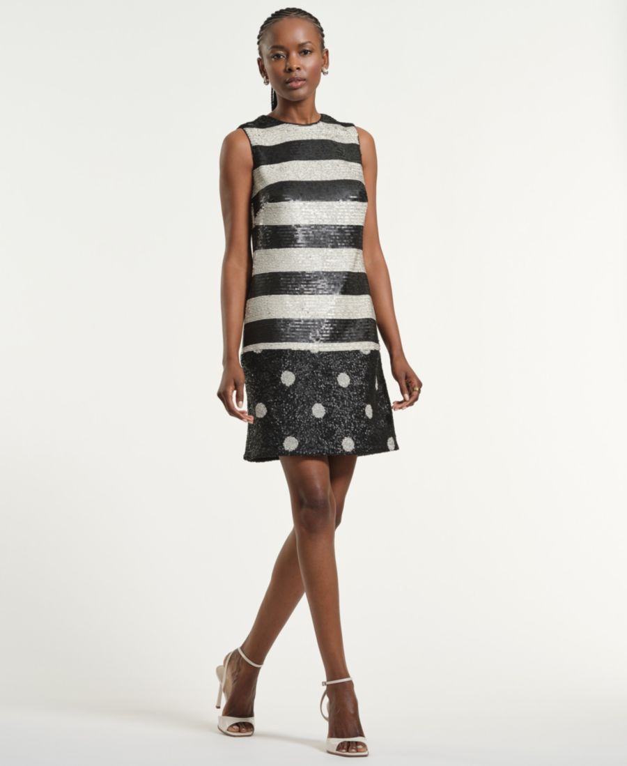 

Женское платье-футляр с пайетками и в горошек Isaac Mizrahi, Black White Dot