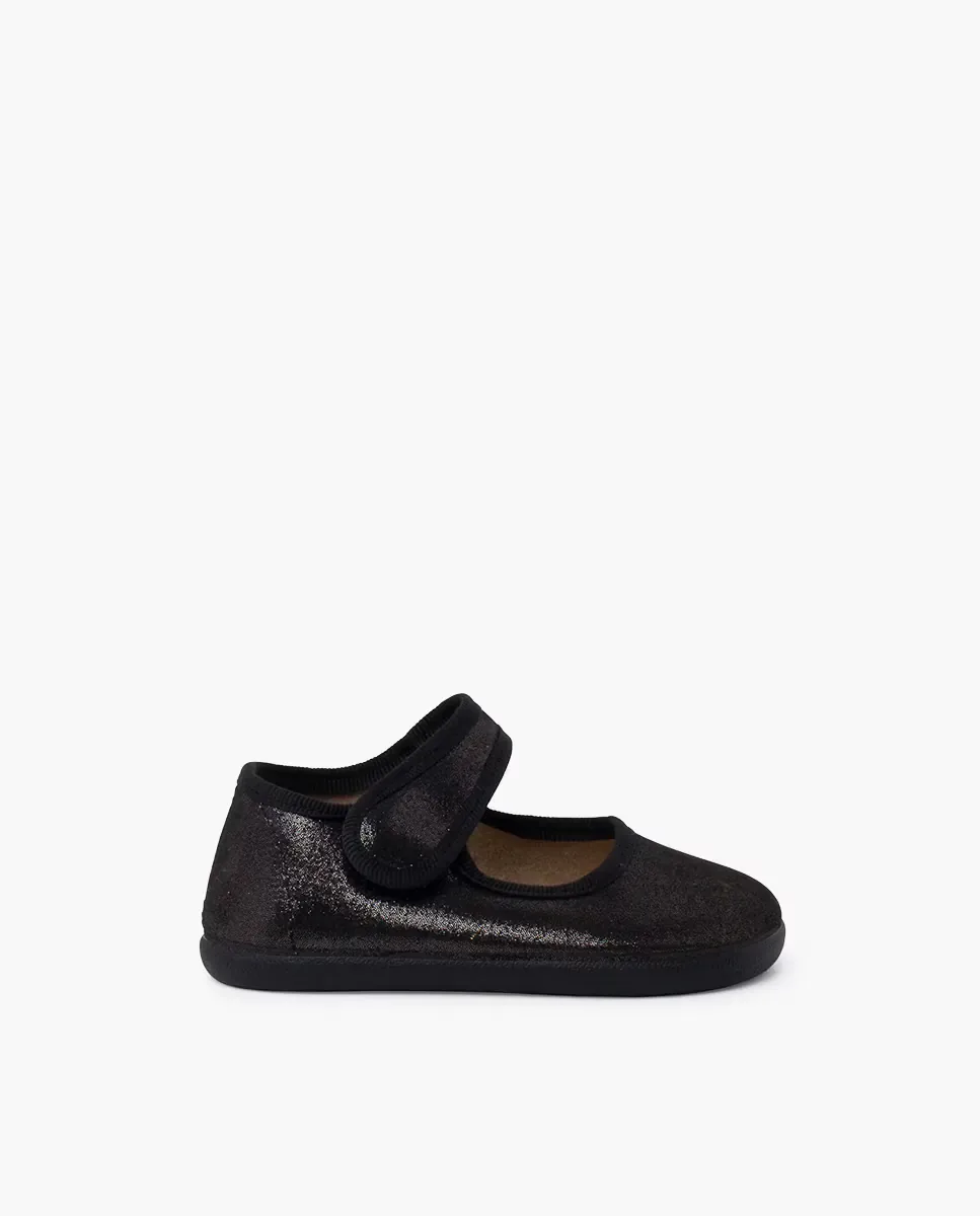 Детские балетки Barefoot с блестящей липкой лентой Pisamonas, Negro Brillante