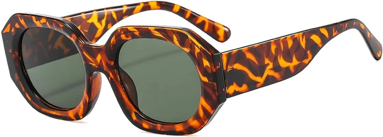 

Ретро-солнцезащитные очки для женщин в винтажном стиле, с маленькой многоугольной оправой, модные, роскошные, с защитой от УФ-излучения UV400 TVTBBVV, Leopard Green