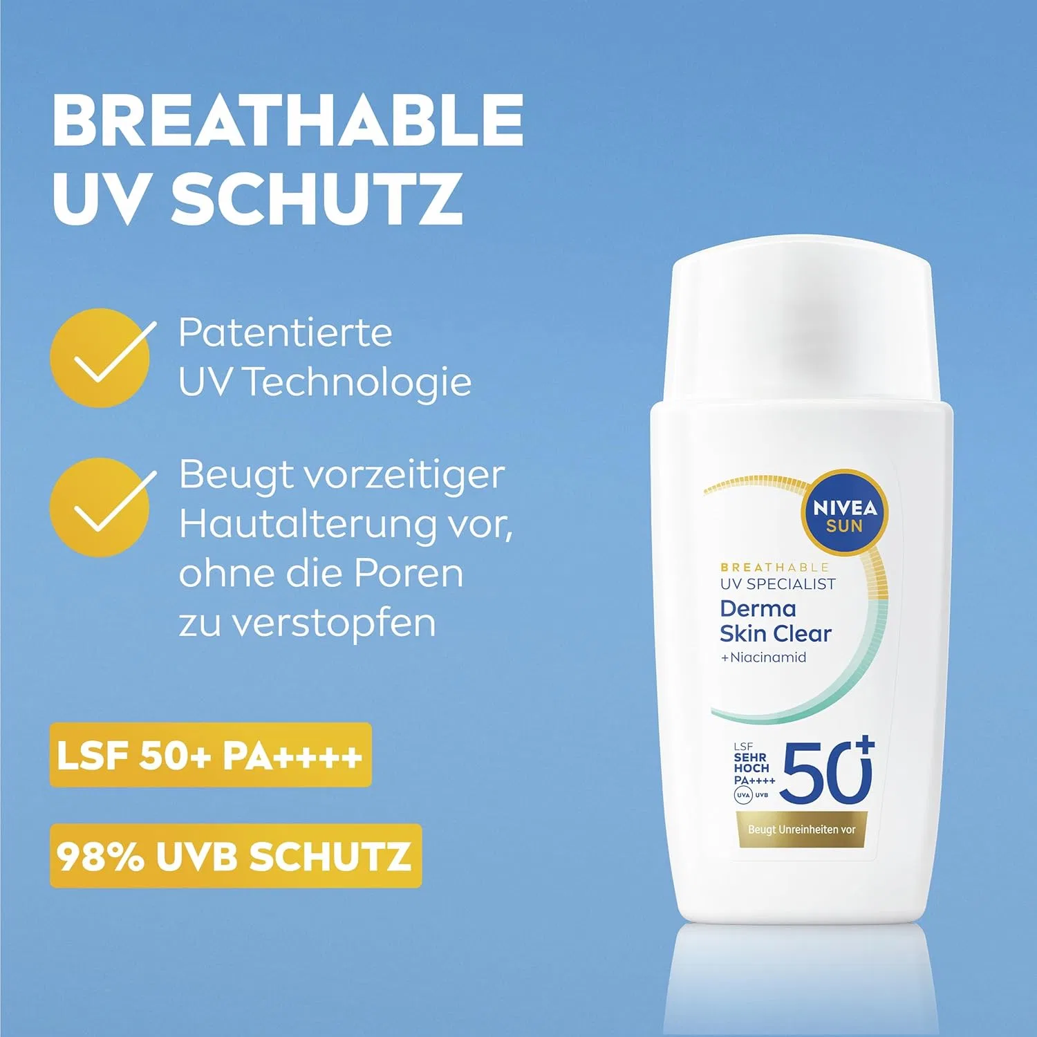 Солнцезащитный флюид для лица «UV Gesicht Experte DermaSkin Clear» SPF 50+ от NIVEA SUN Beiersdorf — фото 2