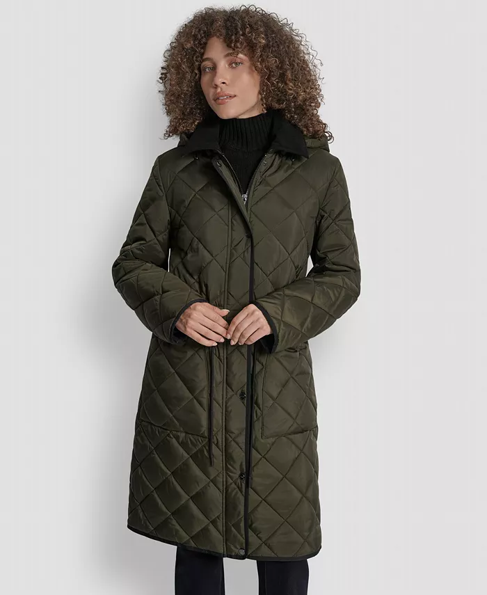 

Женское стеганое пальто-анорак с вельветовым воротником DKNY, зеленый