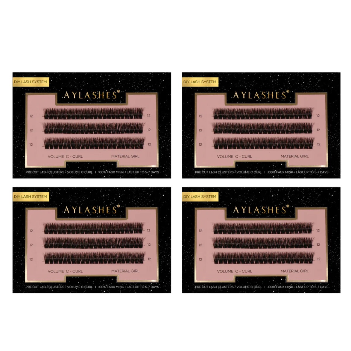 

Искусственные ресницы pre cut wimpern bundle Aylashes, material girl bundle - long (10mm 12mm 14mm 16mm), количество 1 шт.