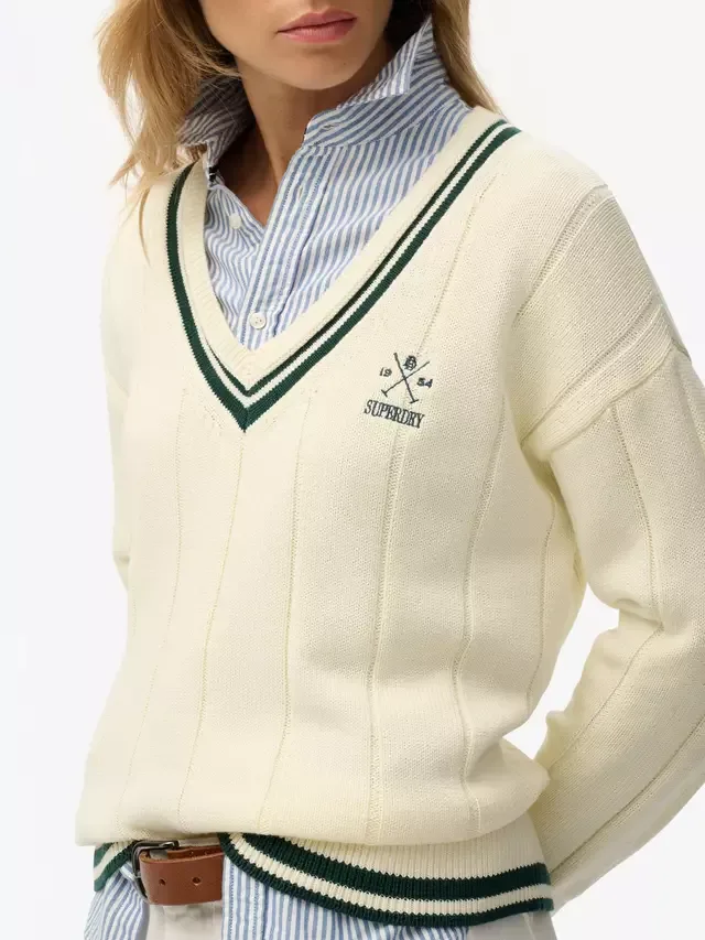 Вязаный джемпер с косами от крикетного клуба Superdry, Off White — фото 4