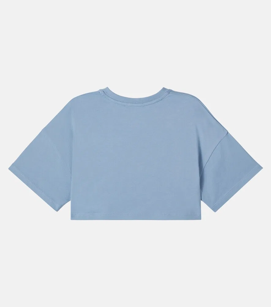 Укороченная футболка из хлопкового трикотажа с логотипом Chloé Kids, синий — фото 2