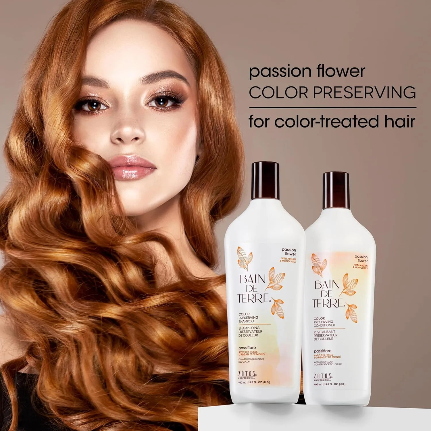Шампунь Bain de Terre Passion Flower для сохранения цвета, для яркости цвета и защиты от выцветания, с аргановым маслом и маслом монои, без парабенов, веганский продукт. 399 мл (1 шт.) — фото 4