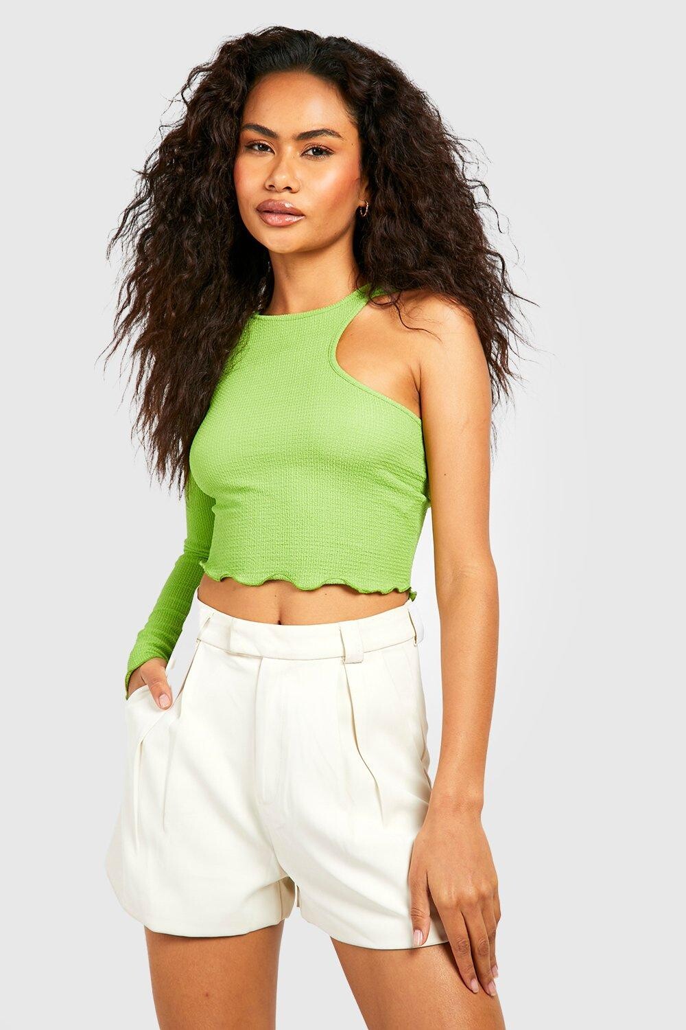 

Укороченный топ с вырезными плечами, длинным рукавом, рукавом салата Boohoo, зеленый