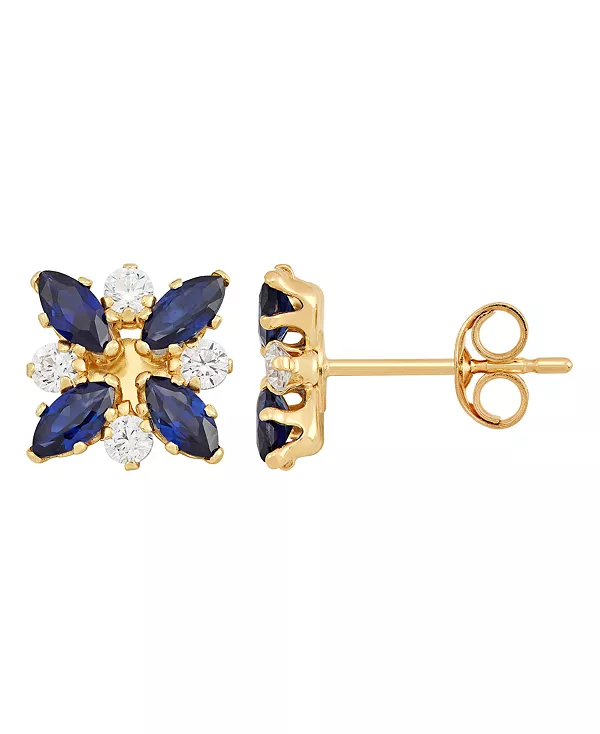 

Серьги-Гвоздики в форме цветка с изумрудами (3/4 карата) и белыми топазами (1/3 карата) из 10-каратного золота Macy'S, sapphire