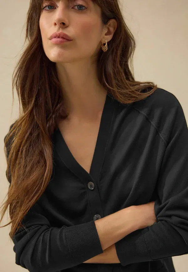 Кардиган Next Petite fit soft touch v neck button up, черный — фото 3
