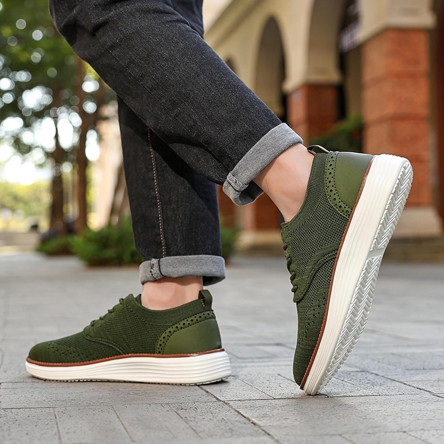 Мужские кроссовки Oxfords, легкие вязаные слипоны на шнуровке, сетчатые лоферы, классические нескользящие кроссовки для спорта, тренажерного зала, тенниса и ходьбы Xjypuu2, зеленый — фото 2