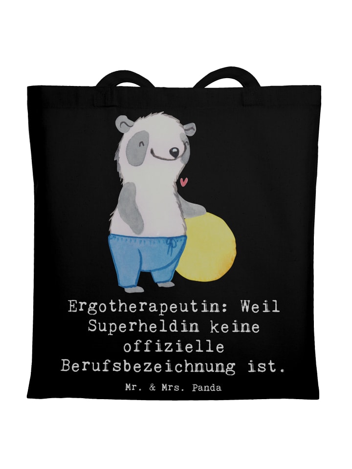 

Сумка-шоппер с изображением супергероя-эрготерапевта и слоганом в черном цвете Mr. & Mrs. Panda