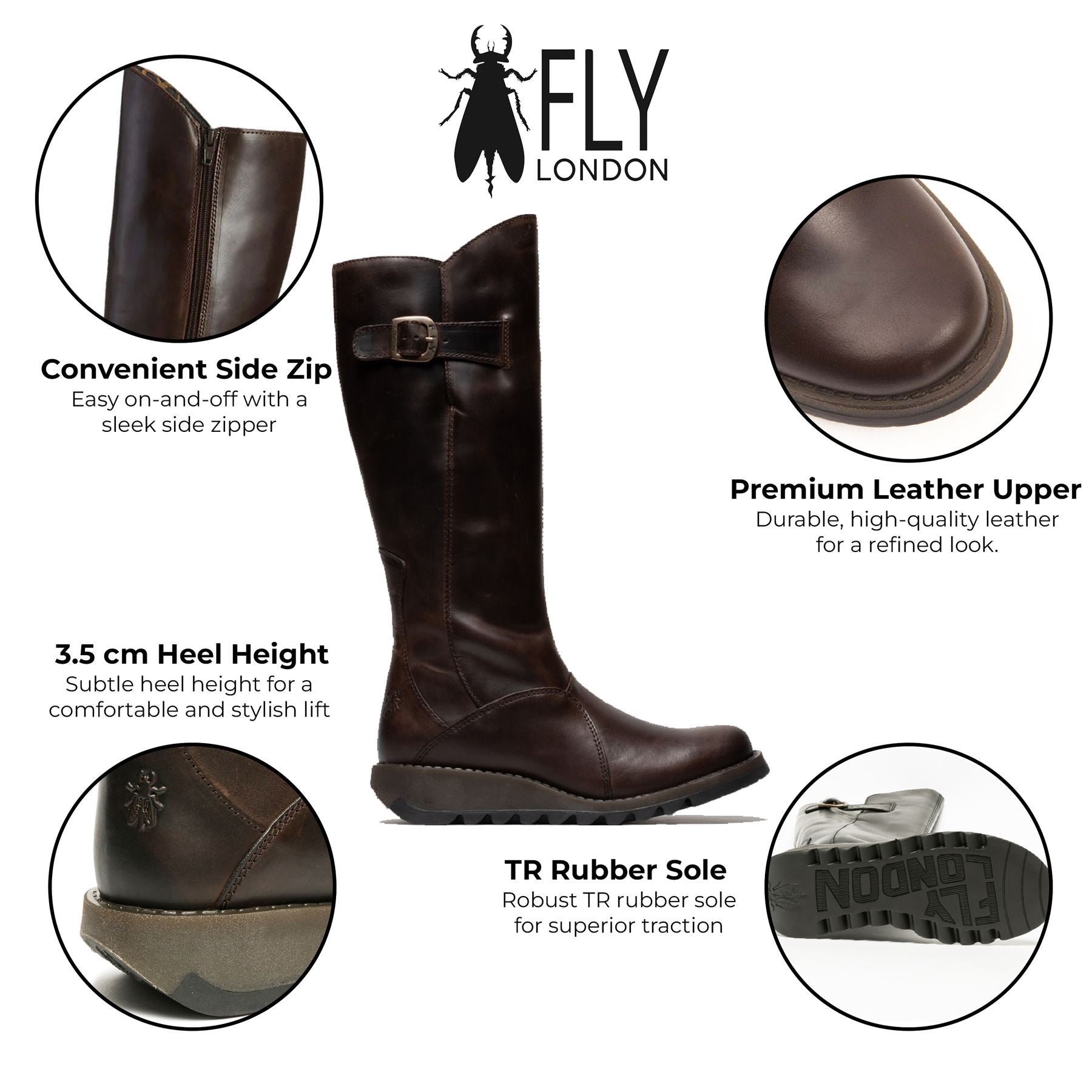Женские высокие замковые сапоги Fly London MOL 2 на платформе коричневые — фото 2