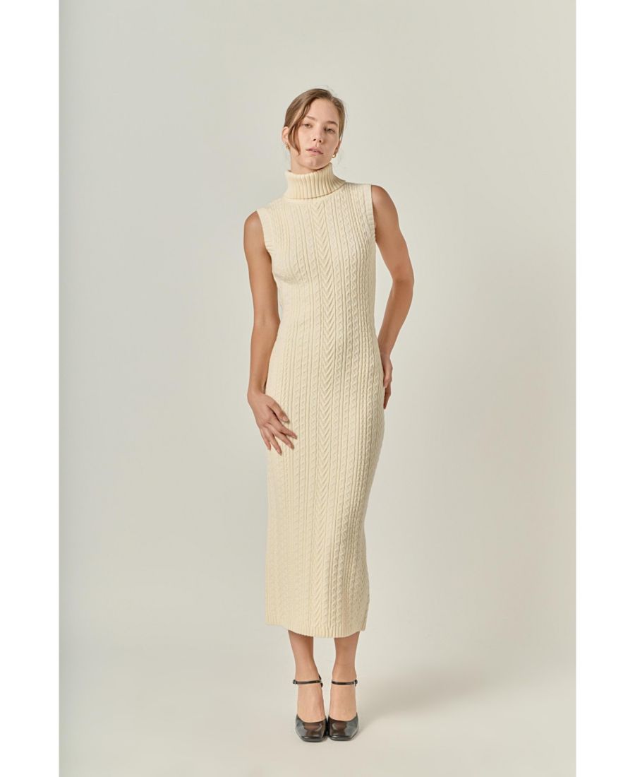 

Женское миди-платье крупной вязки с высоким воротником English Factory, Ivory