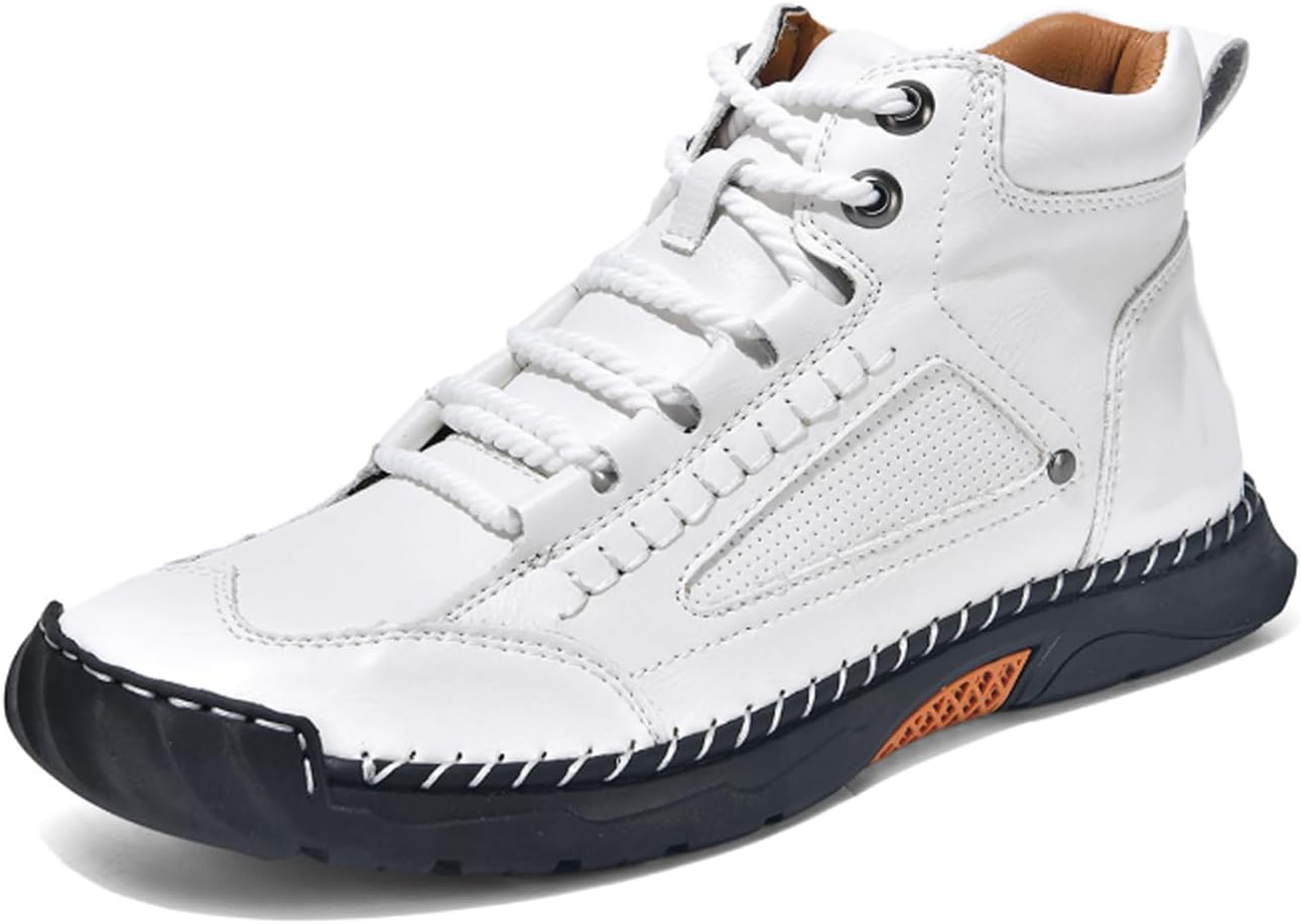 

Мужские повседневные кожаные кроссовки ручной работы, средние, противоскользящие, дышащие, легкие, для улицы, ботинки чукка до щиколотки для вождения и прогулок Generic, белый