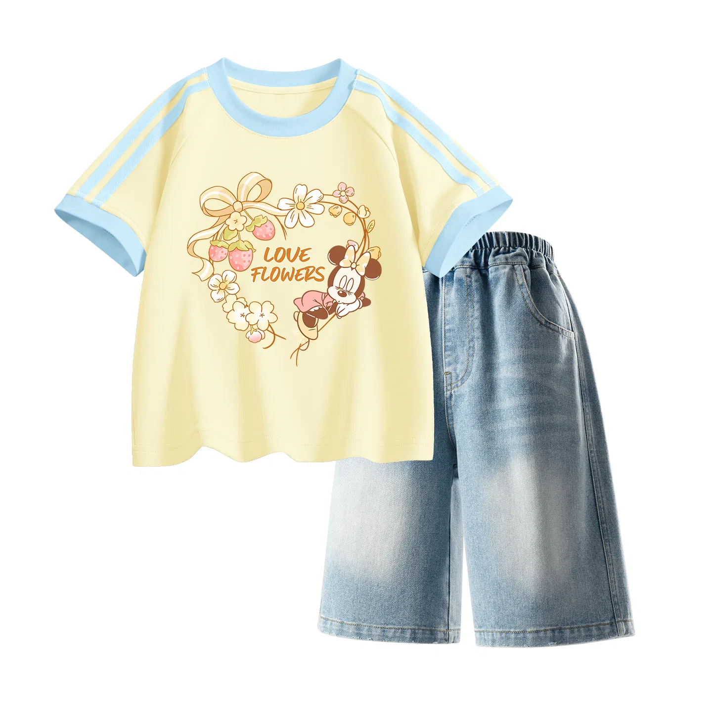 Детский спортивный костюм Casual Sportswear 2 Piece Set Disney, Di B Letter Smile K Milk Green+Solid Color Denim Blue — фото 3