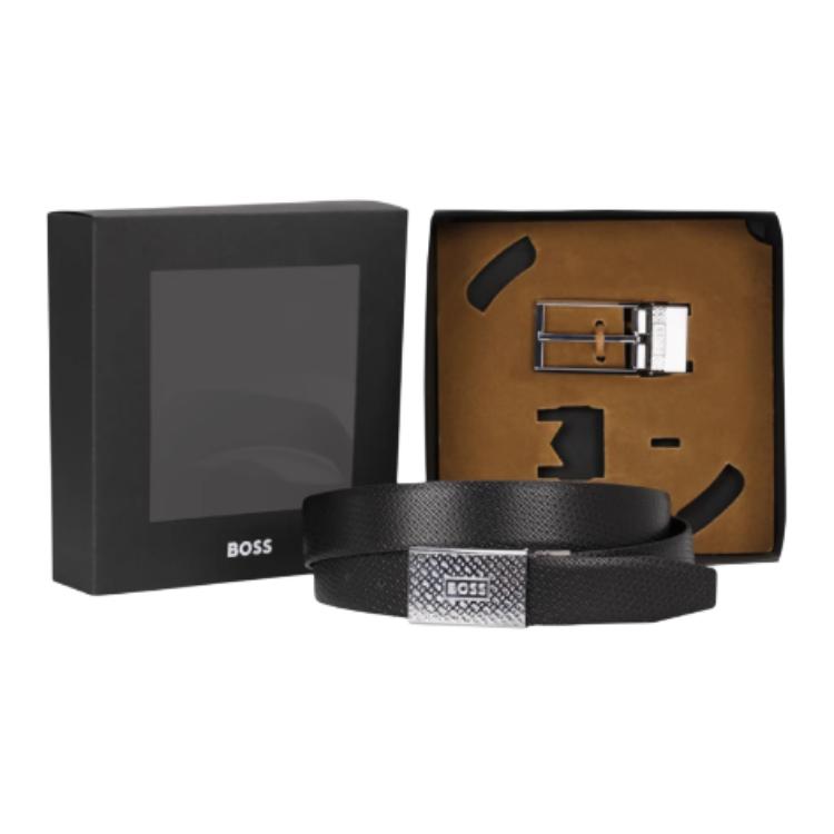 

HUGO BOSS Двусторонний кожаный ремень для мужчин, черный, ширина 3.5 см