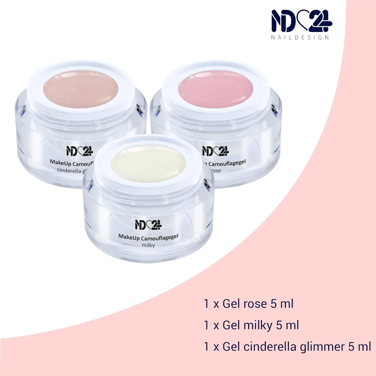 Набор камуфлирующего геля для наращивания ногтей BabyBoomer от Make Up, 3 x 5 мл Nd24 Naildesign, Light — фото 2