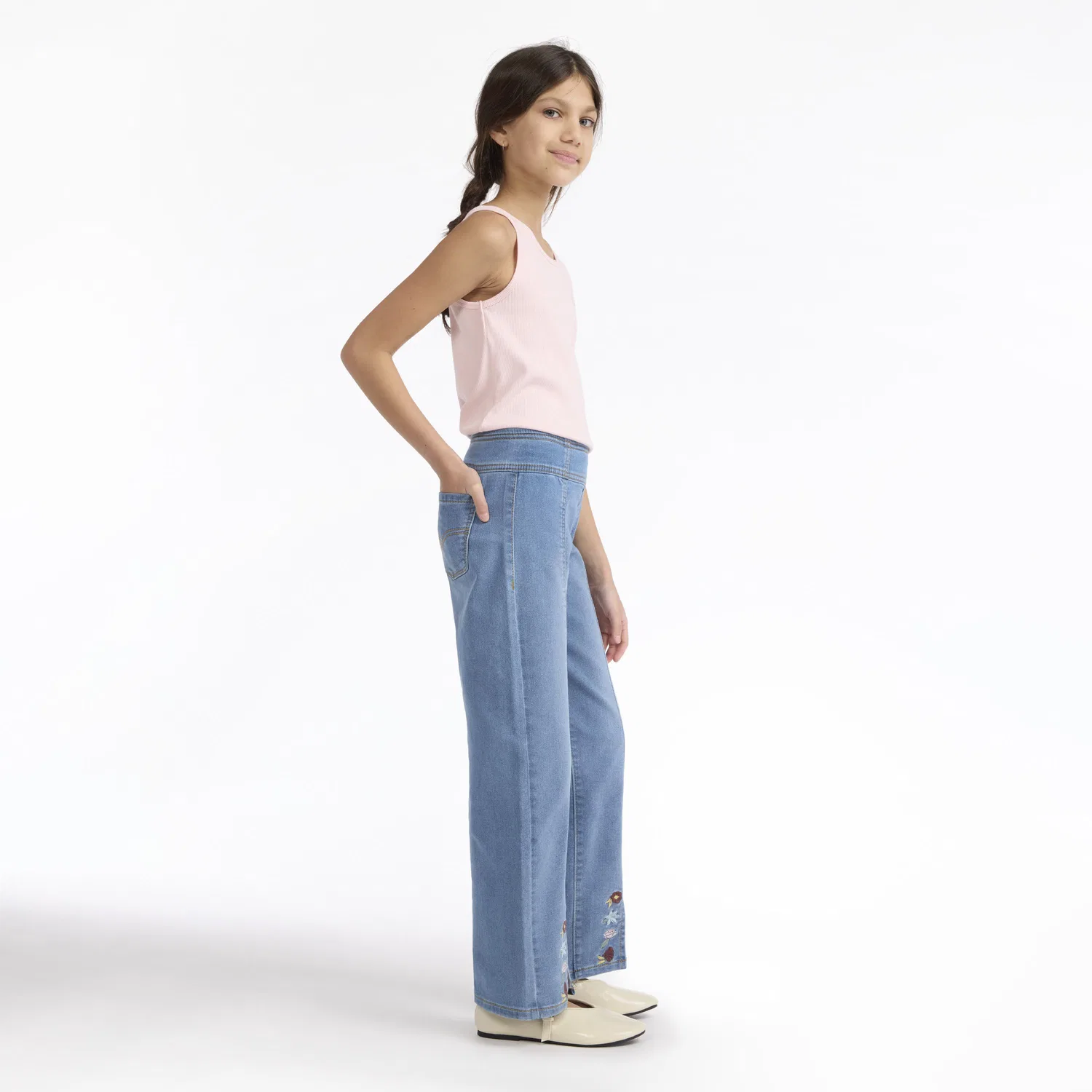 Джинсы Dobby Pull On Wide Leg Jeans для девочек 7-16 лет Levi's, Medium Wash — фото 2