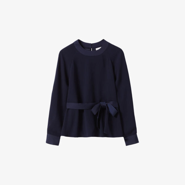 

Блузка из ткани с круглым вырезом и поясом на талии Claudie Pierlot, синий