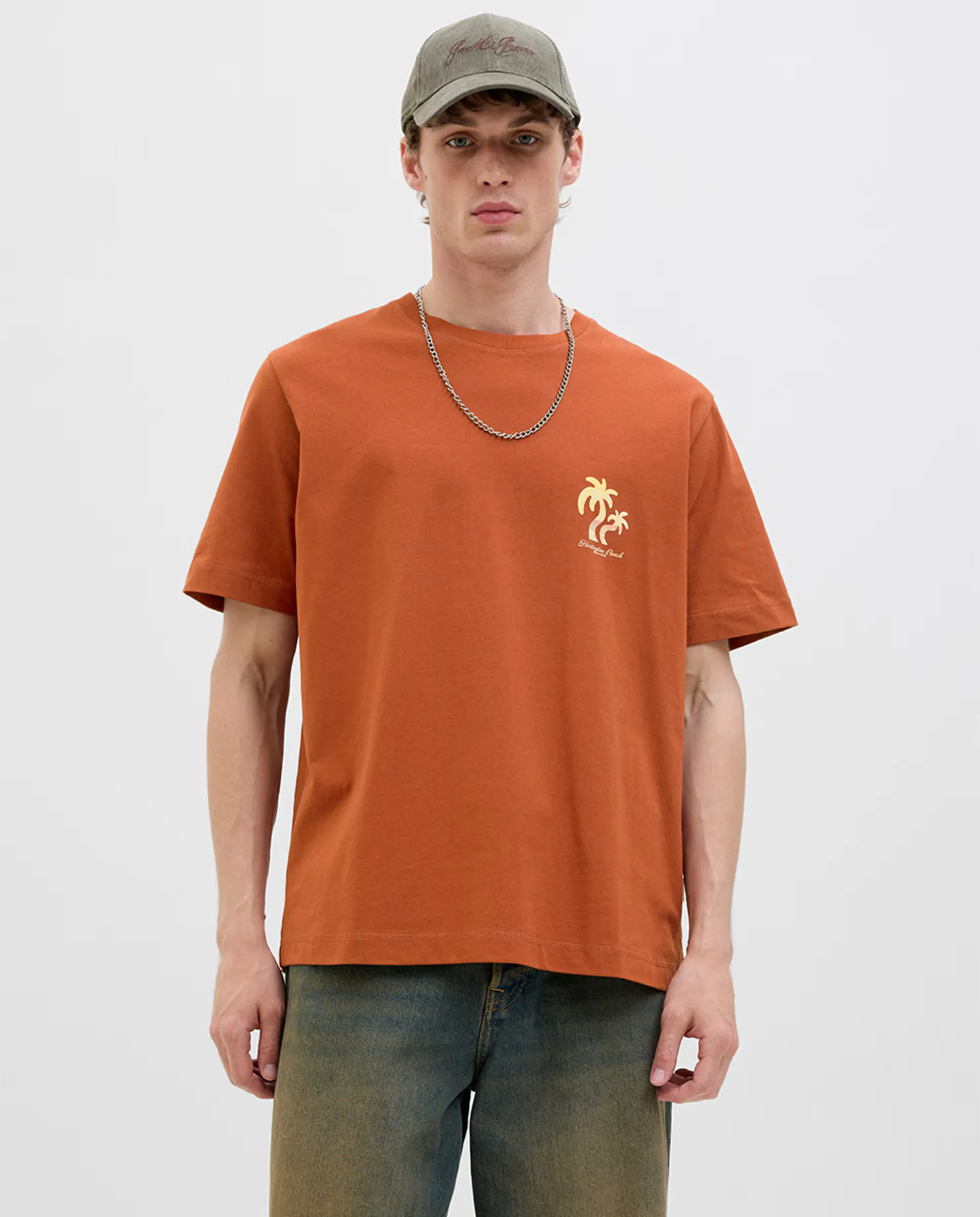 

Мужская футболка с коротким рукавом, боковым принтом и принтом на спине Jack & Jones, коричневый