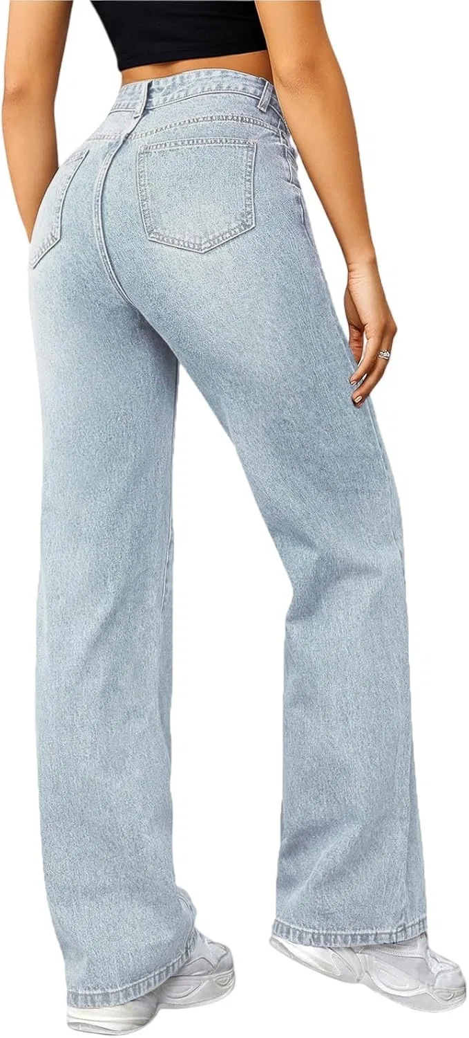 Джинсы прямого кроя, Wide Leg Jeans, A005-light Blue — фото 3