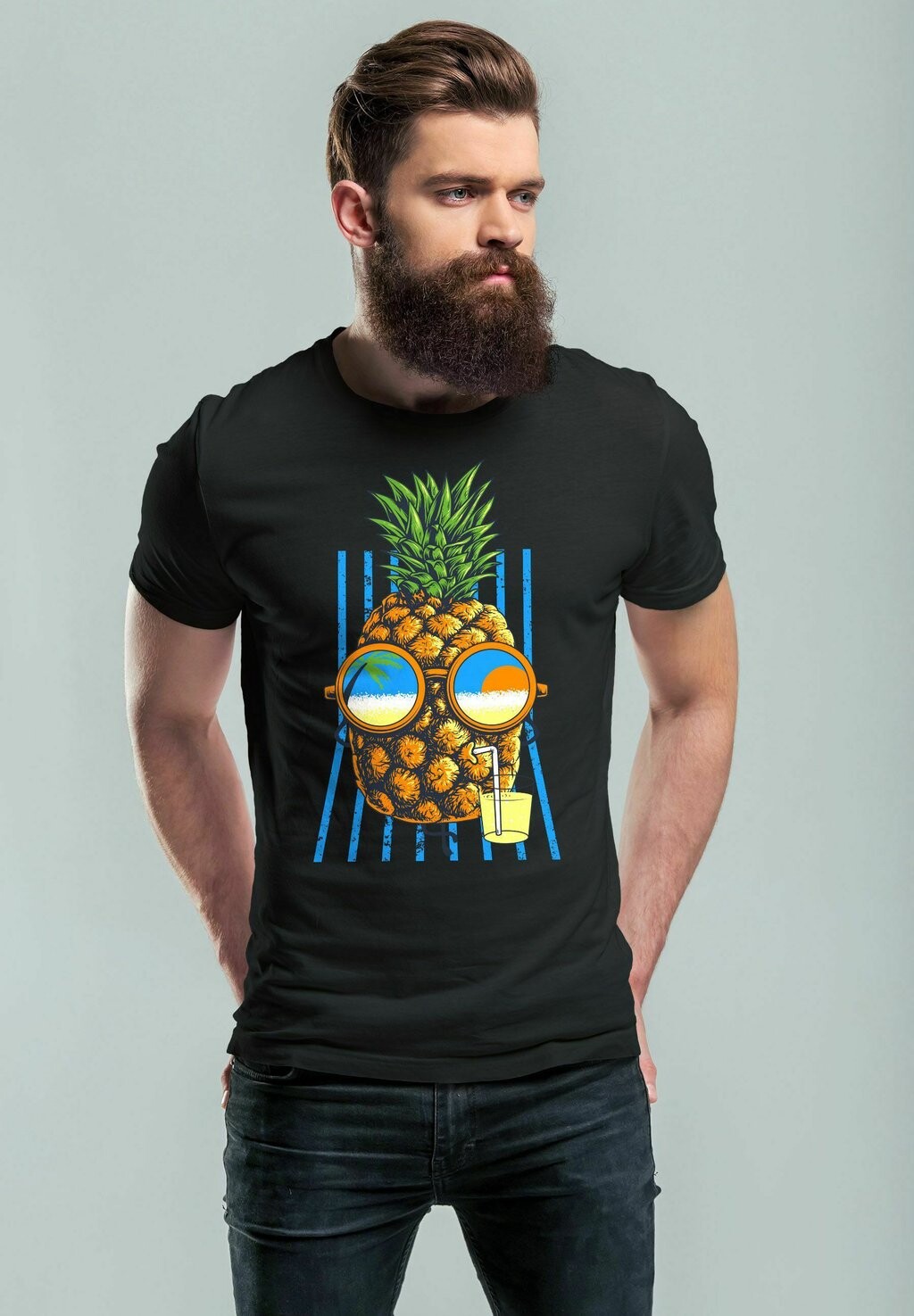 

Футболка с принтом CHILLING ANANAS SOMMER BEACH COCKTAIL NE Neverless, цвет schwarz