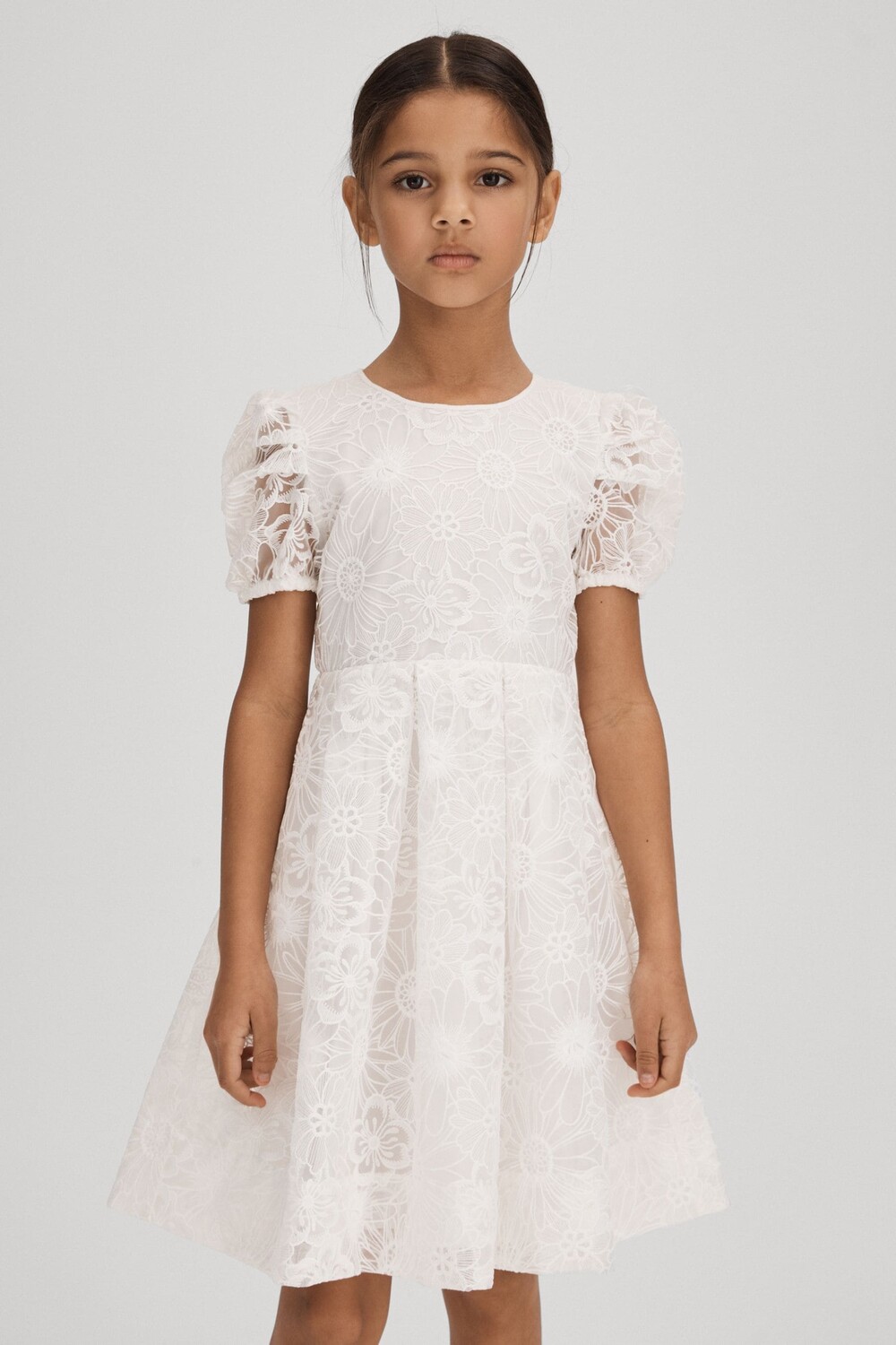 

Платье Emelie с кружевными рукавами фонариками Reiss, белый