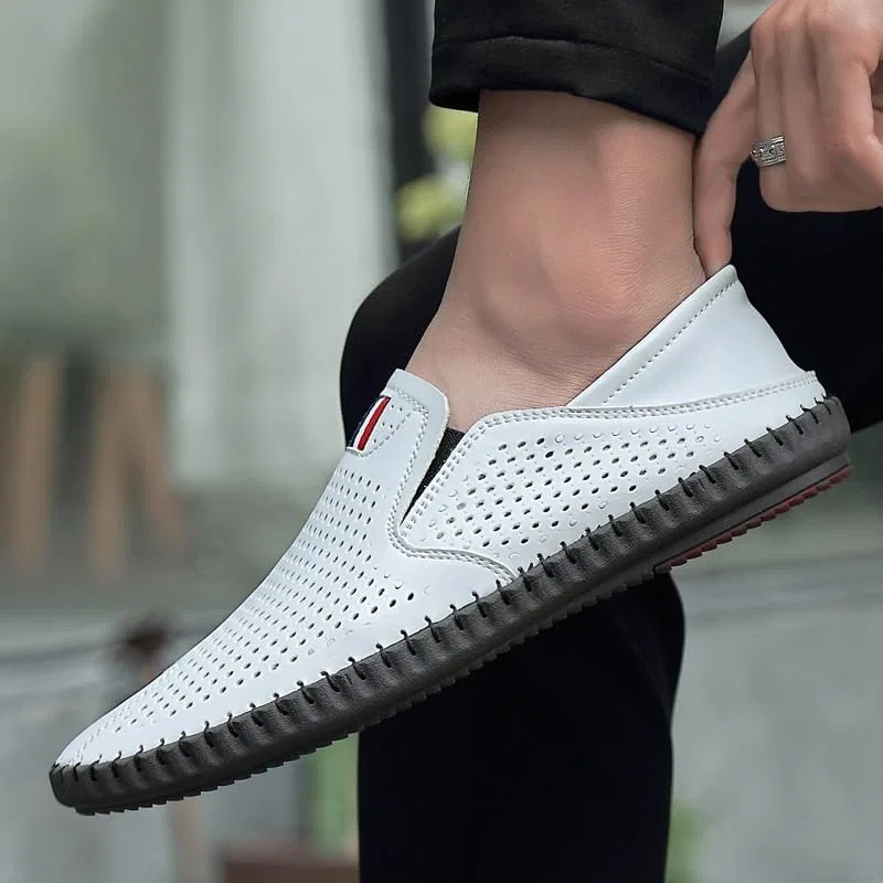 Мужские лоферы Leather Cut Out Breathable, Loafers & Slip-Ons, White DMGYCK — фото 2