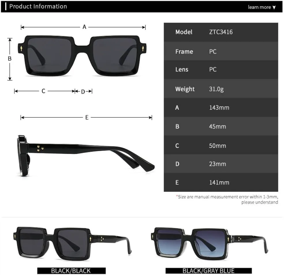 

Солнцезащитные очки MUTYNE в стиле ретро с квадратными заклепками, панк, мужские, модные, градиентные, светло-чайные, женские, трендовые, UV400, C3 Transparent Grey