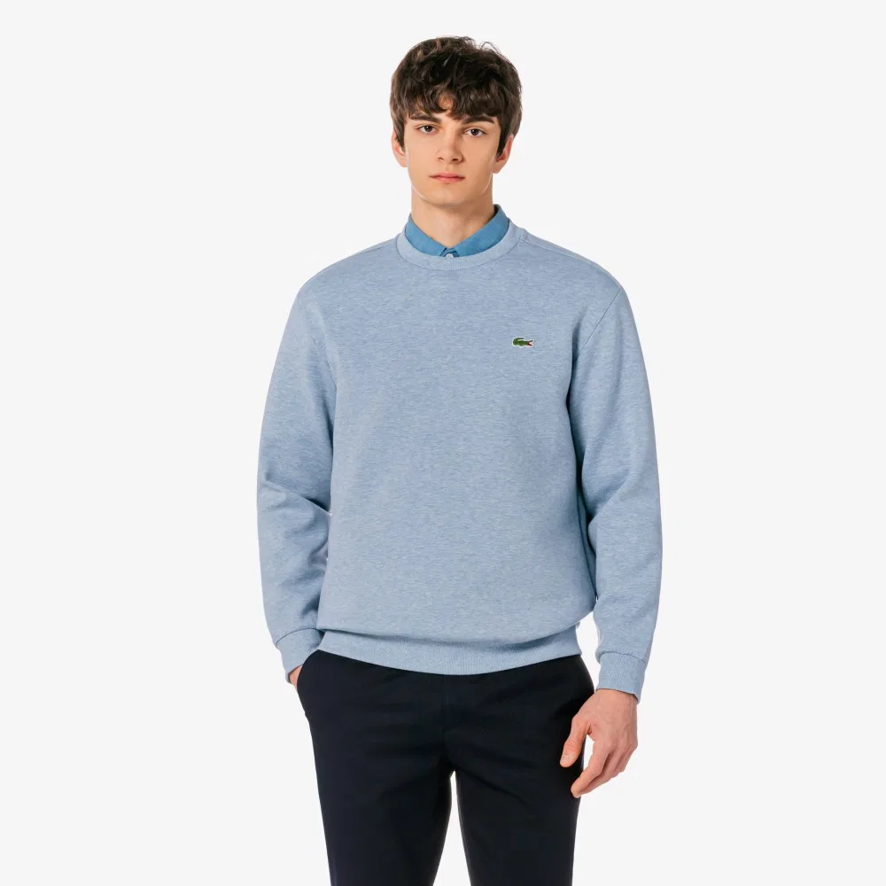 Мужской базовый свитшот Lacoste Double Face с круглым вырезом, серо-голубой