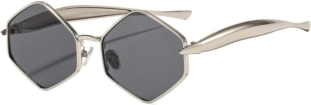 

Роскошные модные металлические многоугольные женские солнцезащитные очки, трендовые мужские очки для активного отдыха, путешествий, улицы, с застежкой UV400 TVTBBVV, Silver Gray