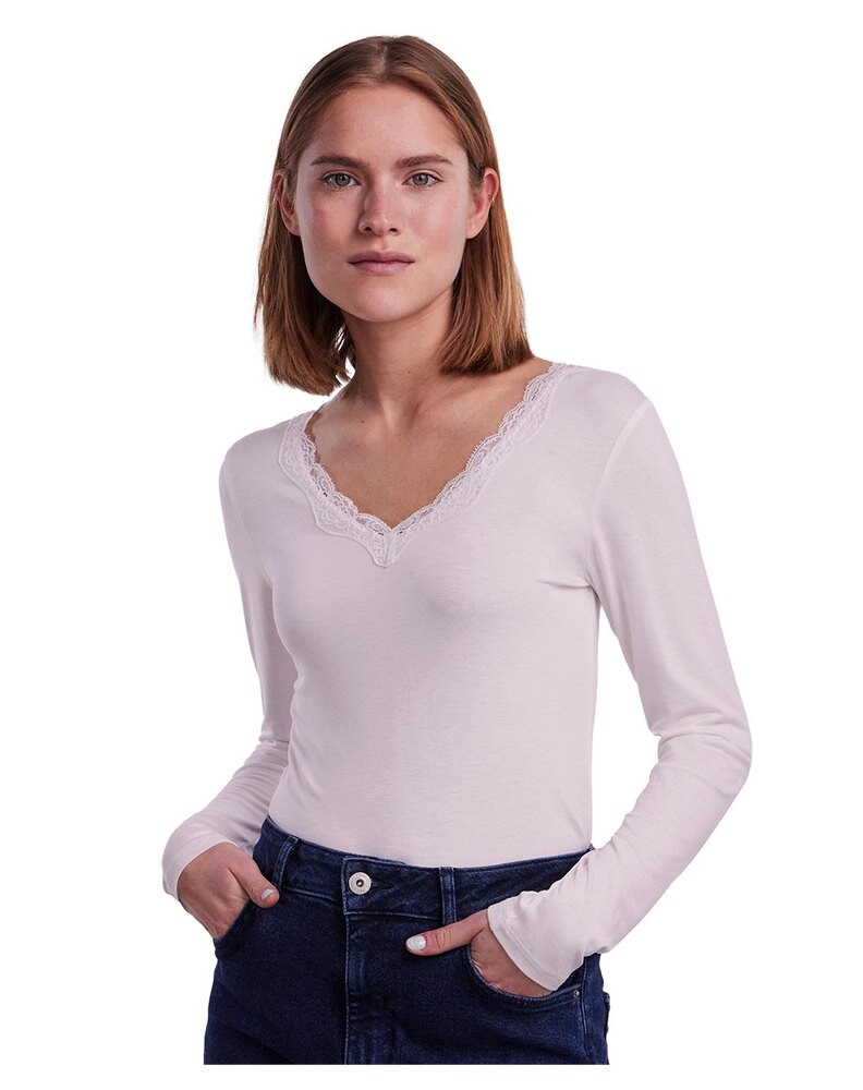 

Футболка Pieces Barbera Long Sleeve V Neck, белый